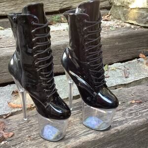 Pleaser Flashdance 1020  8" Heel 4" Platform Black Stiletto Boots Size 8 Costume
